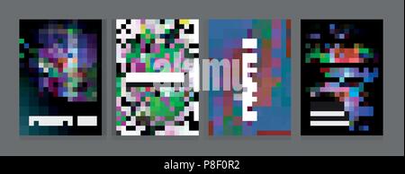 Stock vector illustration Glitch style computer screen error templates. Digital pixel noise abstract design. Templates for placards, banners, flyers, presentations and reports. Minimal design. EPS10 Stock Vector