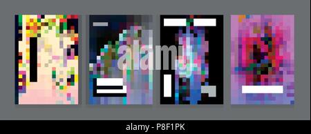Stock vector illustration Glitch style computer screen error templates. Digital pixel noise abstract design. Templates for placards, banners, flyers, presentations and reports. Minimal design. EPS10 Stock Vector