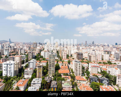 Aerial Drone View of Caddebostan Bagdat Avenue with Apartment Buildings in Kadikoy Istanbul. Cityscape Stock Photo
