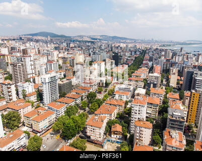 Aerial View of Bagdat Avenue (Turkish: Bagdat Caddesi) is a notable high street located on the Anatolian side, Istanbul. Cityscape Stock Photo