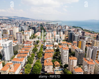 Aerial View of Bagdat Avenue (Turkish: Bagdat Caddesi) is a notable high street located on the Anatolian side, Istanbul. Cityscape Stock Photo