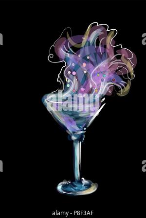 rainbow cocktail on black background with splash Stock Vector