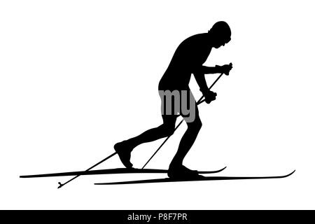 cross country skiing racing athlete skier black silhouette Stock Photo