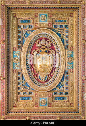 Pope Pius IV Medici Family coat of arms in the Basilica of Saint John Lateran in Rome. Stock Photo