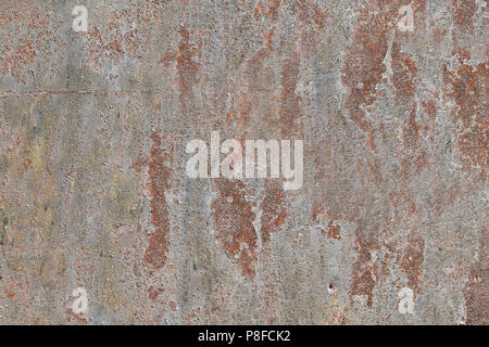Old steel wall with discoloration cracked paint and corrosion , abstract texture for background. Stock Photo