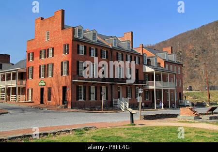 Shenandoah Street in Harpers Ferry National Historical Park contains many structures that represent the quaint city's colonial and antebellum past Stock Photo