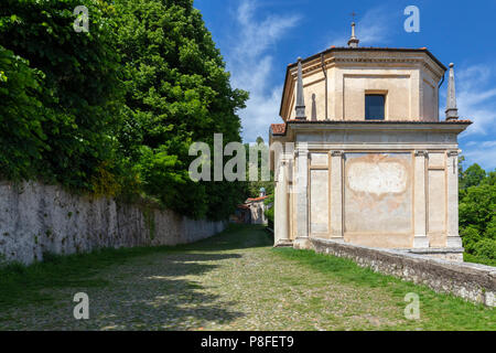 View of the chapels and the sacred way of Sacro Monte di Varese, Unesco World Heritage Site. Sacro Monte di Varese, Varese, Lombardy, Italy. Stock Photo