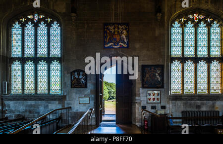 Interior of St. Peter and St. Paul church in Lavenham a Grade I listed parish church. The font and much of the church date from the 14th Century. Stock Photo