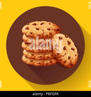Vector chocolate crumbs chips icon. Realistic homemade choco chip cookies vector illustration. Stock Vector