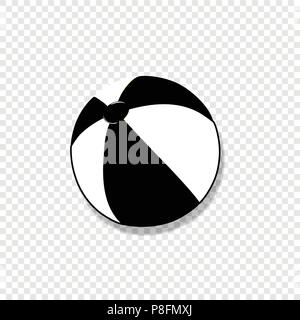 Vector black and white silhouette illustration of beach striped ball icon isolated on transparent background. Stock Vector