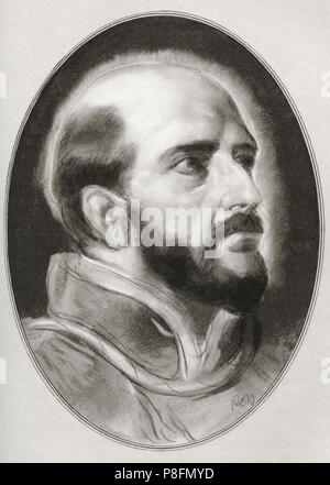 Saint Ignatius of Loyola, 1491 - 1556.  Spanish Basque priest and theologian, who founded the religious order called the Society of Jesus.  Illustration by Gordon Ross, American artist and illustrator (1873-1946), from Living Biographies of Religious Leaders. Stock Photo