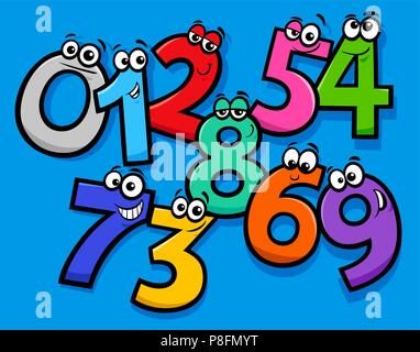 Educational Cartoon Illustrations of Basic Numbers Characters Group Stock Vector