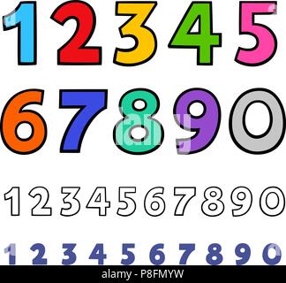 Educational Cartoon Illustrations of Basic Numbers Set Stock Vector