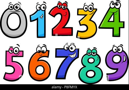 Educational Cartoon Illustrations of Basic Numbers Characters Set Stock Vector