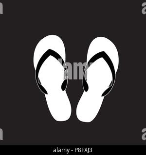Vector black and white monochrome silhouette illustration of slippers icon isolated on black background. Stock Vector