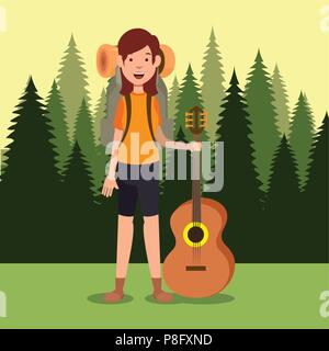 young scout in the camping zone scene Stock Vector