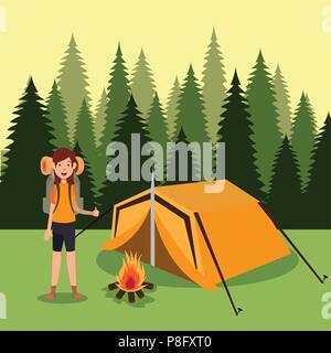 young scout in the camping zone scene Stock Vector