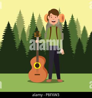 young scout in the camping zone scene Stock Vector