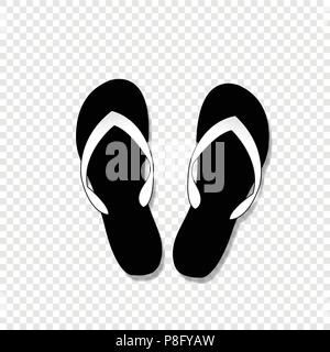 Vector black and white monochrome silhouette illustration of flip-flops icon isolated on transparent background. Stock Vector