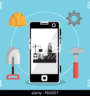 worker under construction with smartphone Stock Vector