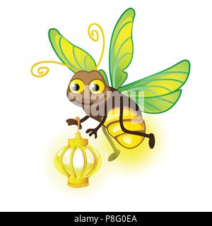 Cartoon Firefly with lantern isolated on a white background. Vector illustration. Stock Vector