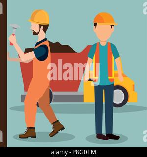 construction workers with under construction icons Stock Vector