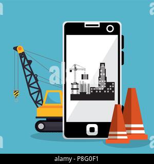worker under construction with smartphone Stock Vector