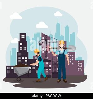 construction workers with under construction icons Stock Vector