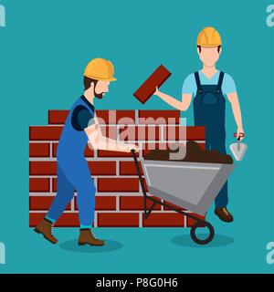 construction workers with under construction icons Stock Vector