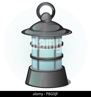 Outdoor hanging lantern in retro style isolated on a white background. Cartoon vector close-up illustration. Stock Vector