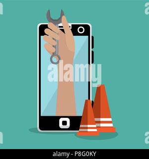 hand worker under construction with smartphone Stock Vector