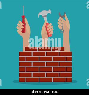 hands workers with under construction icons Stock Vector