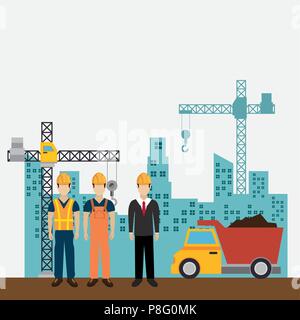 construction workers with under construction icons Stock Vector