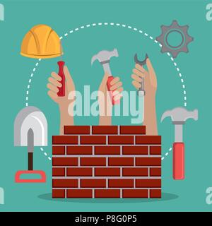hands workers with under construction icons Stock Vector