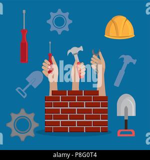 hands workers with under construction icons Stock Vector