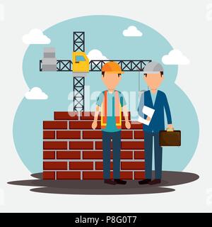 construction workers with under construction icons Stock Vector