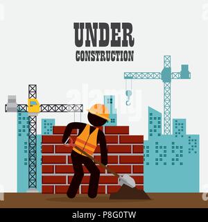 construction worker with under construction icons Stock Vector