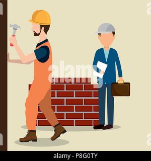 construction workers with under construction icons Stock Vector