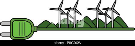 green energy plug with turbines energy Stock Vector