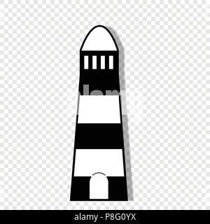 Vector black and white silhouette illustration of light house icon isolated on transparent background. Stock Vector