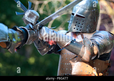 Italy, Lombardy, Crema, Historical Reenactment, Martial Duel of Two Medieval Warriors Stock Photo