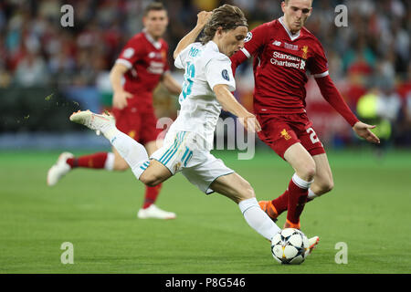 KYIV, UKRAINE - MAY 26, 2018: Luka Modric shoots the ball making