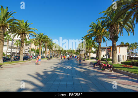 Salou, Spain - August 13, 2017: Salou is one of the largest tourist cities in Spain. Street for pedestrian walks. Stock Photo