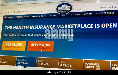 BOISE,IDAHO/USA - DECEMBER 21 2013: Whitehouse.gov displays information about the Affordable Healthcare Act and directs to healthcare.gov to apply Stock Photo