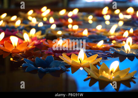 Many of colourful Floating candles Stock Photo
