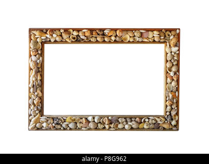 Decorative photo frame made from different shells Stock Photo