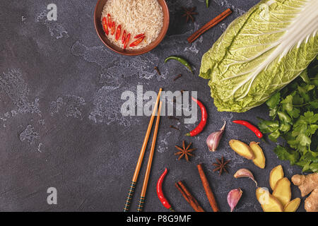Ingredients of  asian spicy food. Top view, copy space. Stock Photo