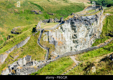 Tintagel Castle view from Tintagel Island, North Cornwall, Cornwall, England, UK Stock Photo