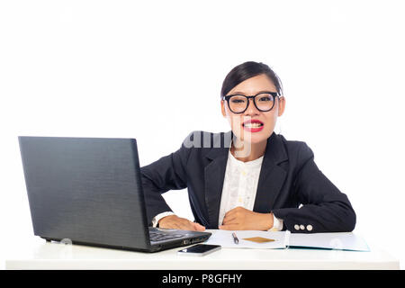 Office girl angry isolated on white background. Stock Photo