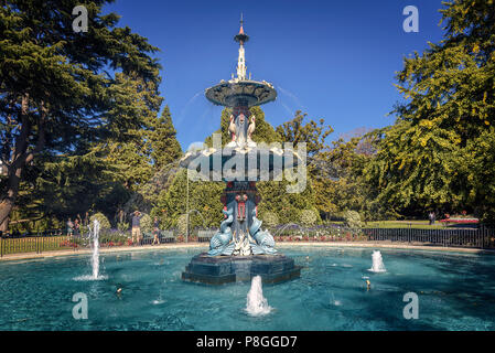 Peacock Fountain in Christchurch Botanic Gardens. Christchurch, Canterbury, South Island, New Zealand Stock Photo